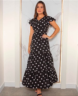 Vestido longo Renata estampa Poá - Maria Amore -cod 4507