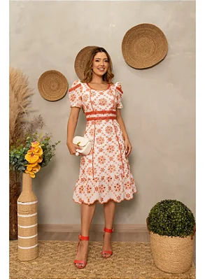 Vestido Midi Luciana Pais Laise Recortes Renda 94038