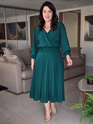 Vestido Plissado verde - La Sève - ref 9758