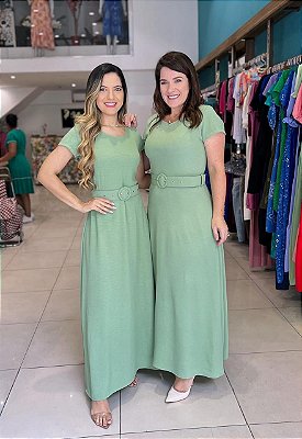 Vestido longo Verde em Crepe com cinto - Collucci