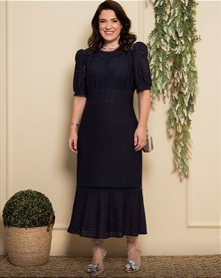 Vestido midi Marinho em malha  laise - Luciana Pais - ref. 94003