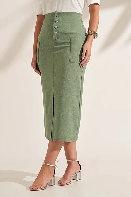 Saia Midi modelo reta cor verde marca Joyaly - cod. 32025