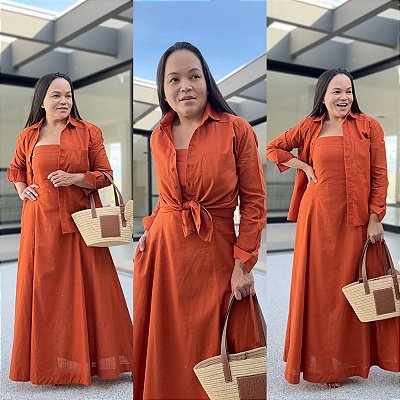Conjunto Lia na cor Terracota  Vestido e Camisa refe7410 marca HELPCHIK