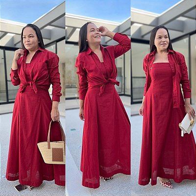Conjunto Lia na cor Vermelho  Vestido e Camisa refe7410 marca HELPCHIK