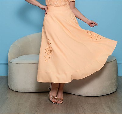 Saia Maxi Midi Salmão Godê Bordada refe. 04123