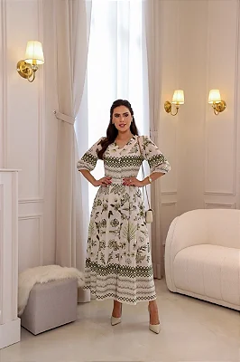 Chemissie Max Estampa Exclusiva Floral Verde Barrada Toque de Seda - Kauly