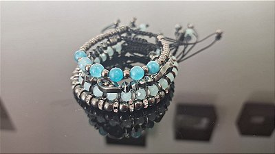Conjunto Jade Azul Turquesa com Hematitas