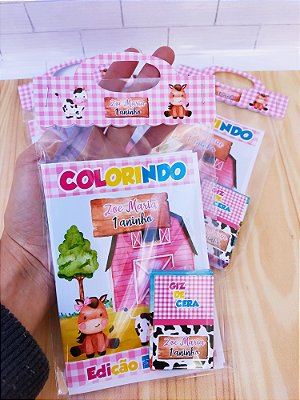 Kit Livrinho de Colorir Personalizado Fazendinha Rosa