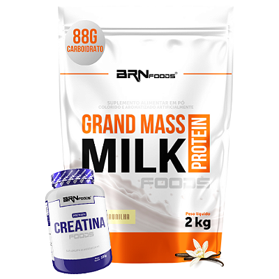 Kit Grand Mass Milk 2kg + Premium Creatina 100g - BRN Foods