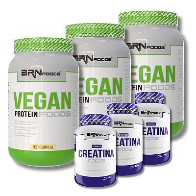 Kit 3x Vegan Protein 2kg + 3x Creatina Premium 100g - BRN Foods
