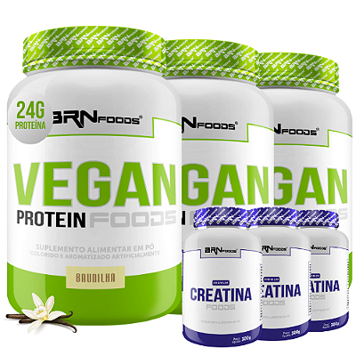 Kit 3x Vegan Protein 2kg + 3x Premium Creatina 300g - BRN Foods
