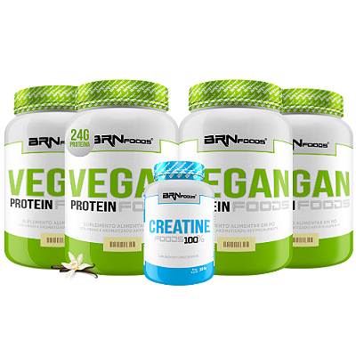 Kit 4x Vegan Protein 2kg + Creatina 100% Pura 100g - BRN Foods