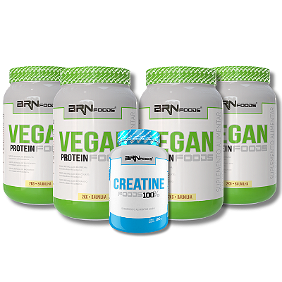 Kit 4x Vegan Protein 2kg + Creatina 100% Pura 100g - BRN Foods