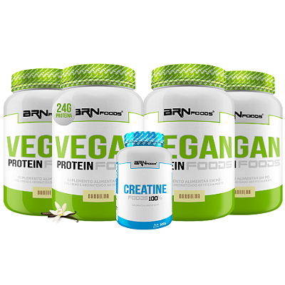Kit 4x Vegan Protein 2kg + Creatina 100% Pura 300g - BRN Foods