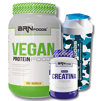 Kit Vegan Protein 2kg + Premium Creatina 100g + Coqueteleira - BRN Foods