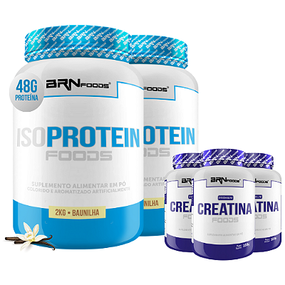 Kit 2 Unidades Iso Protein 2kg + 3 Unidades Premium Creatina 100g BRN Foods