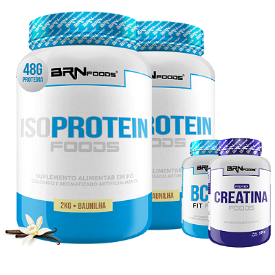 Kit 2x Iso Protein 2kg + BCAA Fit Foods + Premium Creatina 100g - BRN Foods