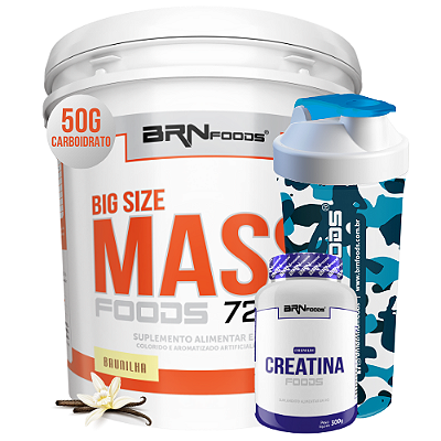 Kit Big Size Mass 6kg + Premium Creatina 300g + Coqueteleira - BRN Foods