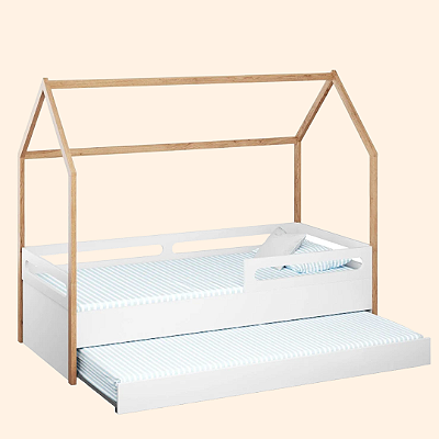 Cama Montessoriana Com Casinha + Cama Auxiliar Coleção Tivoli