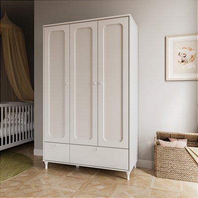 Guarda-Roupa Infantil 3  Portas Todo Branco Coleção Fofura