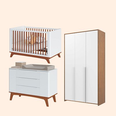 Quarto de Bebê Completo Sambalelê Com Berço + Cômoda + Guarda-Roupa 3 Portas