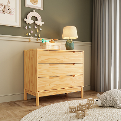 Cômoda Infantil Moderna 3 Gavetas Coleção Lion Cor Nature