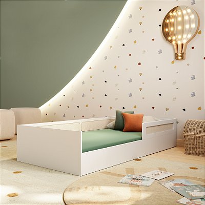 Cama Montessoriana Com Rattan Tamanho Solteiro Coleção Divertidamente Cor Branca