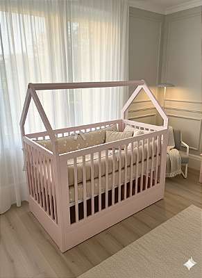 Berço Montessoriano Com Casinha Cor Rosa