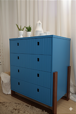 Cômoda Infantil Moderna 4 Gavetas Coleção Dominó Cor Azul