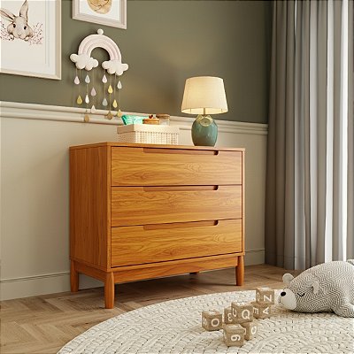 Cômoda Infantil Moderna 3 Gavetas Coleção Lion Cor Carvalho Avelã