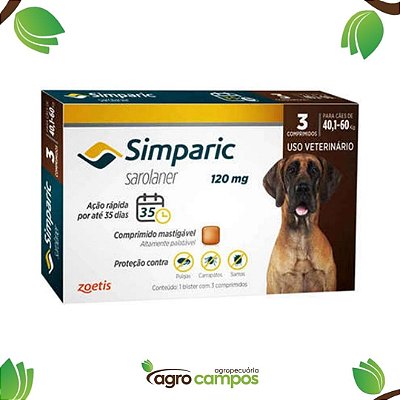 Antipulgas Simparic 120mg Cães 40,1-60kg com 1 Comprimido- Zoetis