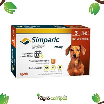 Antipulgas Simparic 20mg Cães 5,1-10kg Com 1 Comprimido - Zoetis