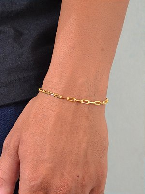 Pulseira elo longo 3 mm - banhada a ouro 18k
