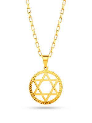 Corrente medalha estrela de Davi - tijolinho - banhado a ouro 18k