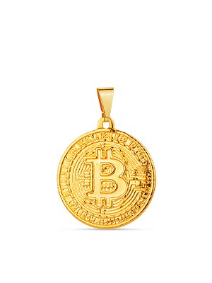Pingente medalha bitcoin 2,0 x 2,0 cm - banhado a ouro 18k