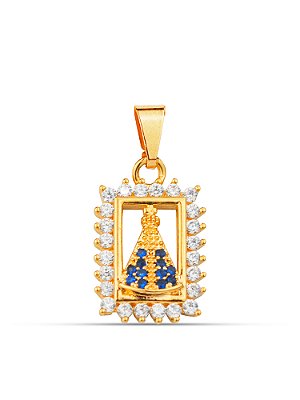 Pingente Nossa Senhora retrato cravejado 1,3 x 1,0 cm - banhado a ouro 18k