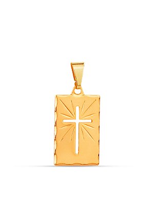 Pingente Plaquinha com cruz vazada 2,0 x 1,2 cm - banhado a ouro 18k