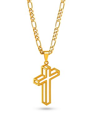 Corrente cruz 3D - 3 por 1 - banhado a ouro 18k