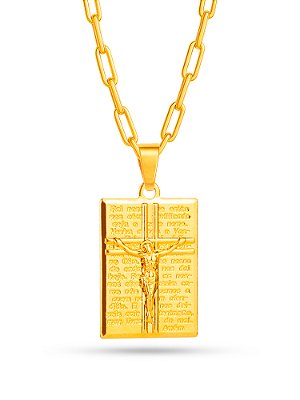 Corrente Jesus Pai nosso - elo longo - banhado a ouro 18k