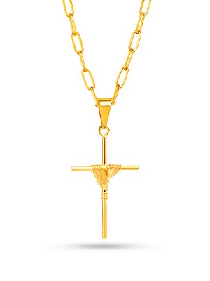 Corrente cruz amarrada - elo longo - banhado a ouro 18k