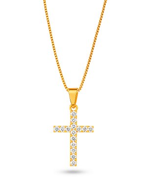 Corrente cruz cravejada - veneziana - banho de ouro 18k