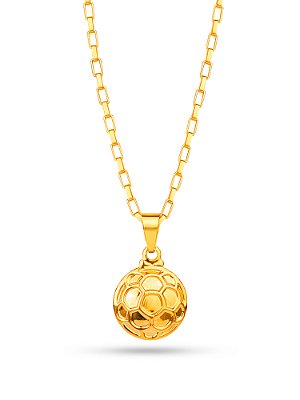 Corrente bola de futebol - tijolinho - banhado a ouro 18k