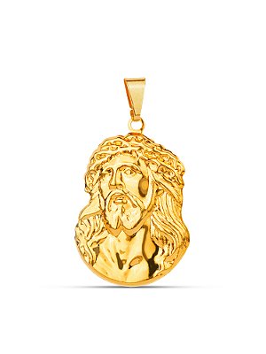 Pingente Jesus Cristo com coroa 3,5 x 2,8 cm - banhado a ouro 18k