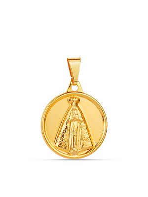 Pingente medalha lisa Nossa Senhora Aparecida 2,0 x 2,0 cm - banhado a ouro 18k