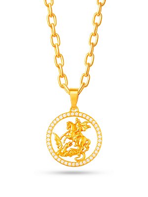 Corrente São Jorge cravejado - cadeado - banhado a ouro 18k