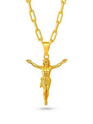 Corrente Cristo braços abertos - elo longo - banhado a ouro 18k
