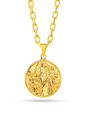 Corrente 3 anjos - cadeado - banhado a ouro 18k