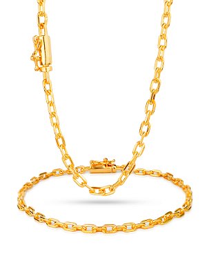 Conjunto Cadeado 3 mm - fecho canhão - banhado a ouro 18k
