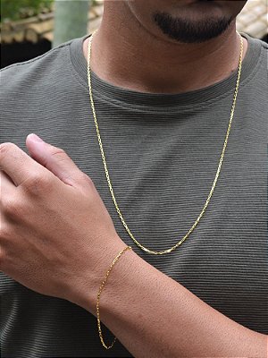 Conjunto Tijolinho 1,5 mm - fecho tradicional - banhado a ouro 18k