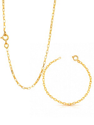 Conjunto Tijolinho 1,5 mm - fecho tradicional - banhado a ouro 18k